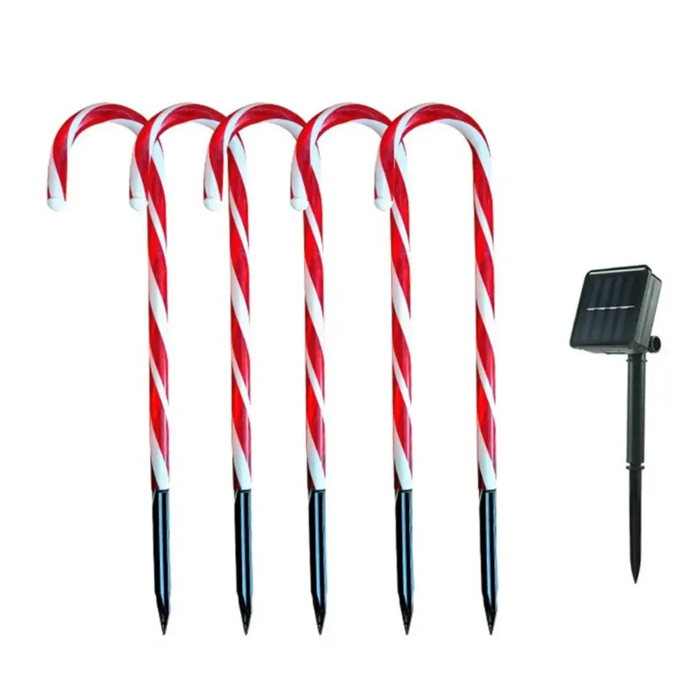 Set 5 Bastones De Navidad Luces Solares Navidad Jardin Hogar - Fliperex