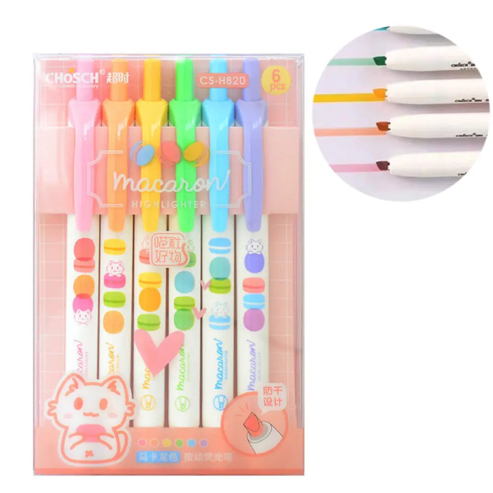 Set 6 Lapices Destacadores Punta Biselada Pastel Macaron - Fliperex