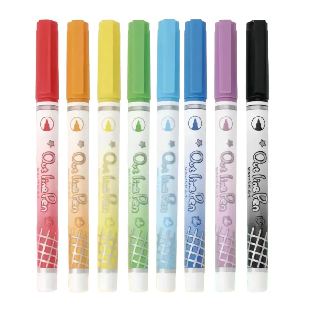 Set 8 Lapices Doble Linea Marcadores Out Line Pen Metalizado - Fliperex