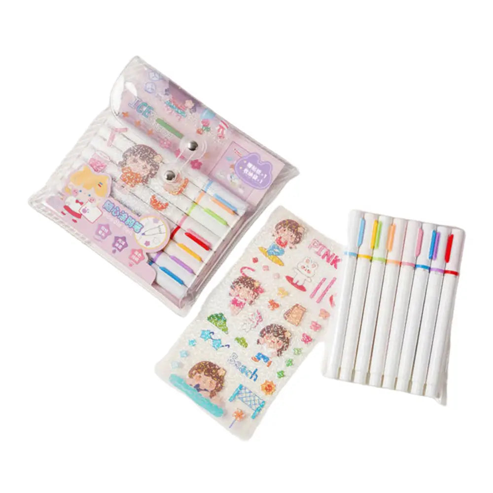 Set 8 Marcadores Acrilicos Punta Pincel + Stickers Y Estuche - Fliperex