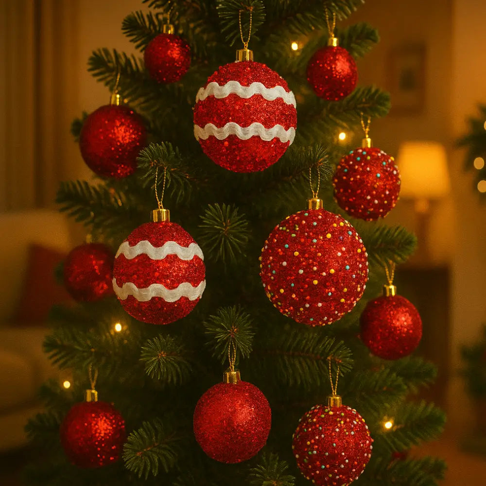 Set 12 Esferas Navideñas Decoradas Arbol Navidad Decoracion