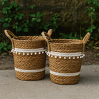 Set 2 Canastos Cesta Yute Diseño Algodón Tejido Rustico