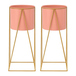 Set 2 Pedestales Porta Macetero Deco Rosado Grandes