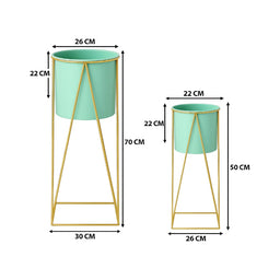 Set 2 Pedestales Porta Macetero Deco Verde Agua Duo Tamaños