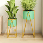 Set 2 Pedestales Porta Macetero Deco Verde Agua Duo Tamaños