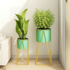 Set 2 Pedestales Porta Macetero Deco Verde Agua Duo Tamaños