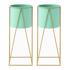 Set 2 Pedestales Porta Macetero Deco Verde Agua Grandes