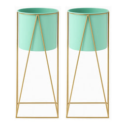 Set 2 Pedestales Porta Macetero Deco Verde Agua Grandes