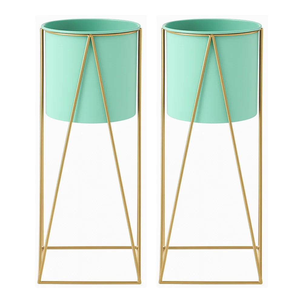 Set 2 Pedestales Porta Macetero Deco Verde Agua Grandes