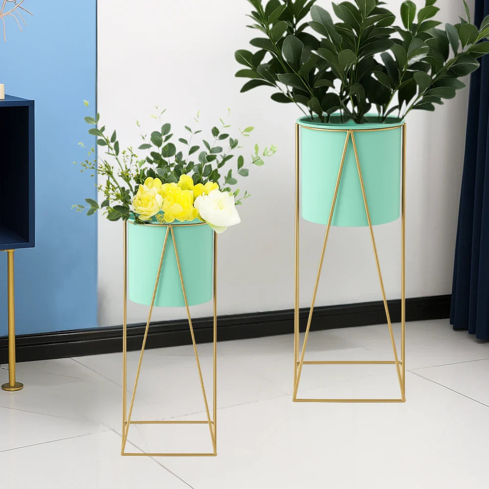 Set 2 Pedestales Porta Macetero Deco Verde Agua Grandes