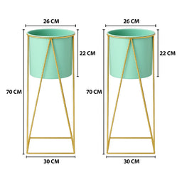 Set 2 Pedestales Porta Macetero Deco Verde Agua Grandes