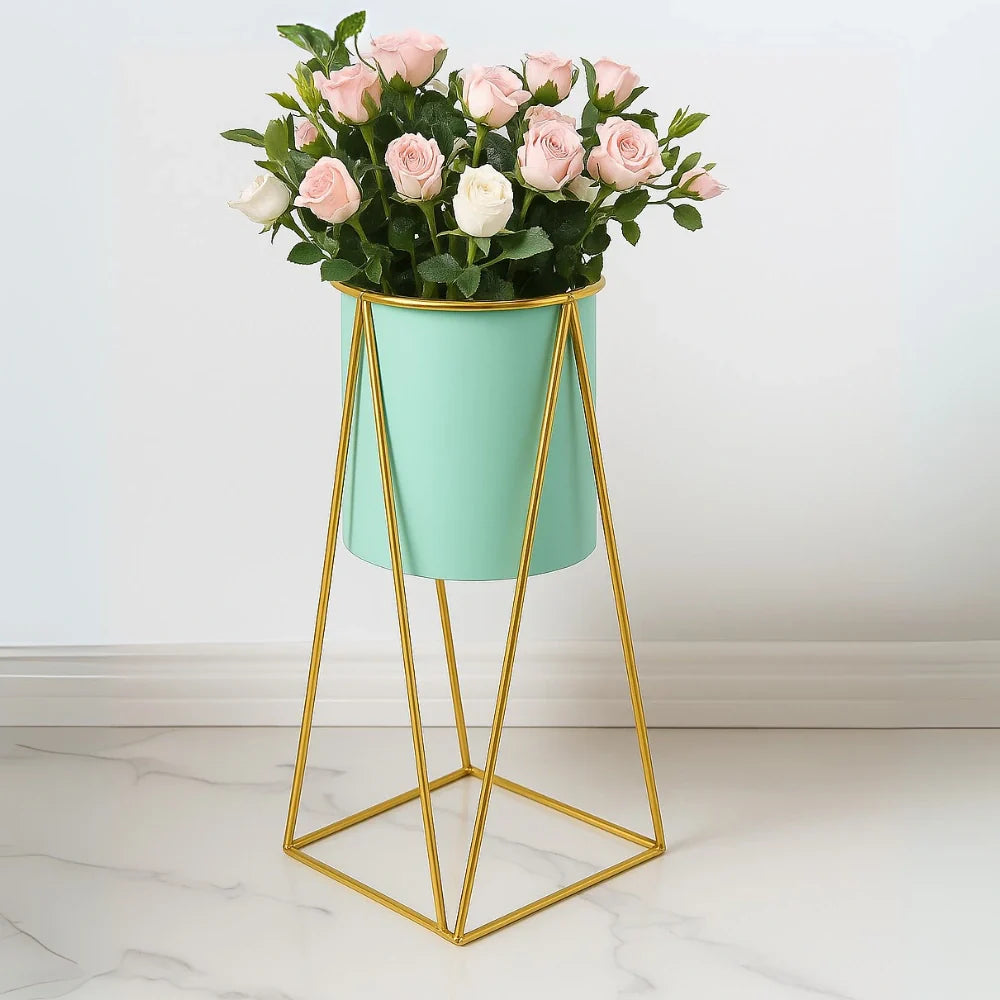 Set 2 Pedestales Porta Macetero Deco Verde Agua Medianos