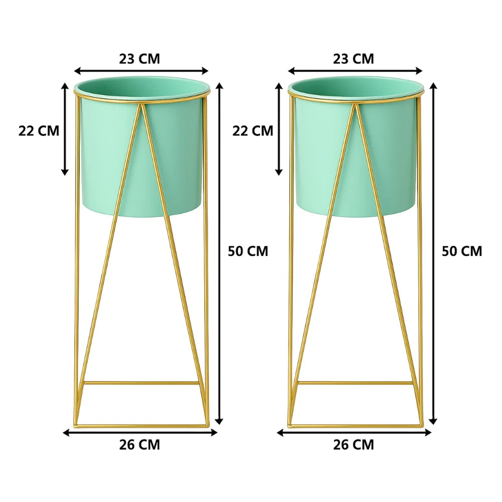 Set 2 Pedestales Porta Macetero Deco Verde Agua Medianos