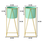 Set 2 Pedestales Porta Macetero Deco Verde Agua Medianos