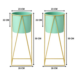 Set 2 Pedestales Porta Macetero Deco Verde Agua Medianos