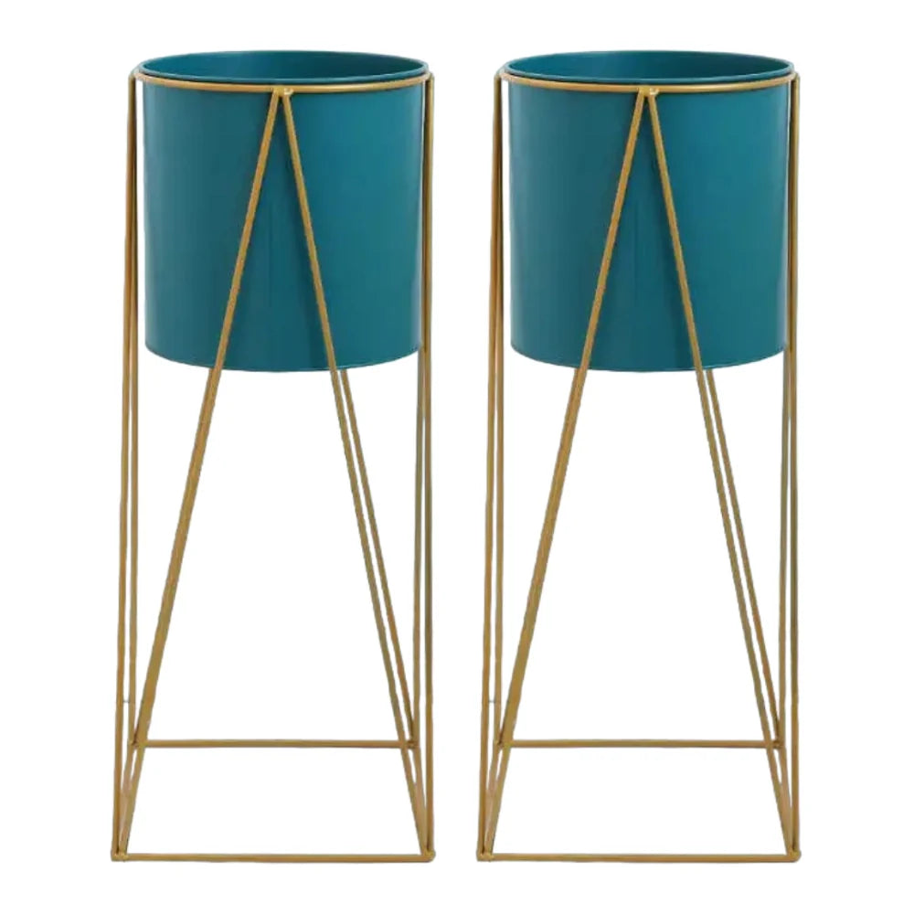 Set 2 Pedestales Porta Macetero Deco Verde Oscuro Grandes