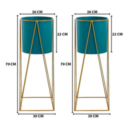 Set 2 Pedestales Porta Macetero Deco Verde Oscuro Grandes