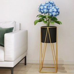 Set 2 Porta Macetero Pedestal Maceta Plantas Negro Mediano