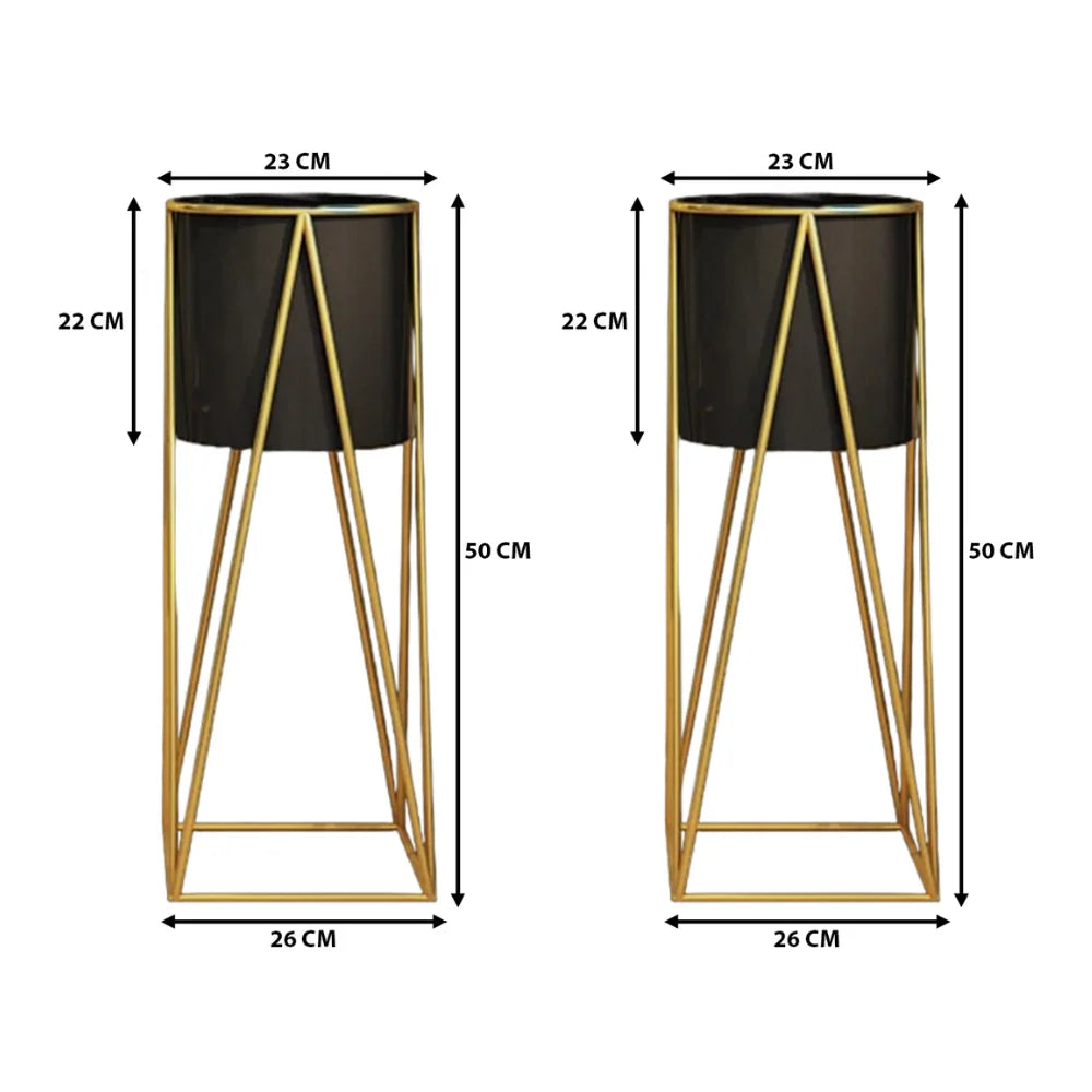 Set 2 Porta Macetero Pedestal Maceta Plantas Negro Mediano