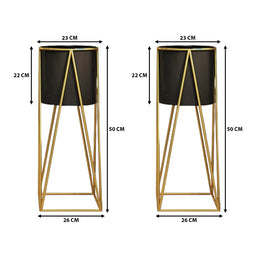 Set 2 Porta Macetero Pedestal Maceta Plantas Negro Mediano