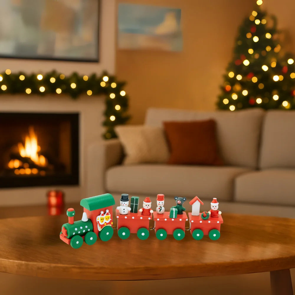 Set 2 Trenes Navideños Madera Decorativos Adorno Navidad