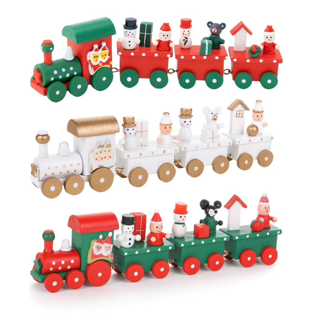 Set 2 Trenes Navideños Madera Decorativos Adorno Navidad
