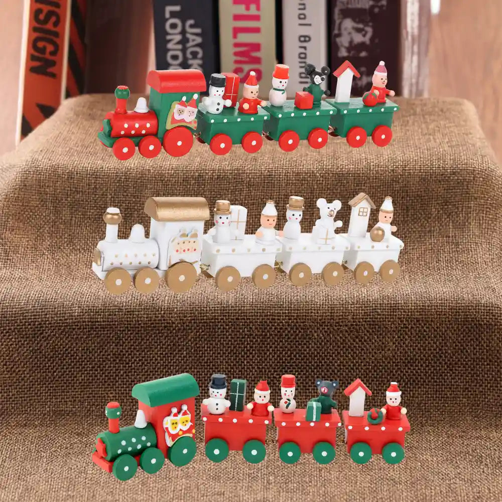 Set 2 Trenes Navideños Madera Decorativos Adorno Navidad