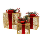 Set 3 Cajas de Regalo Navidad Decorativas Adorno Con Luces
