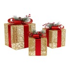 Set 3 Cajas de Regalo Navidad Decorativas Adorno Con Luces
