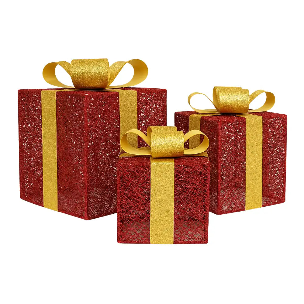 Set 3 Cajas de Regalo Navidad Decorativas Con Luces Adorno