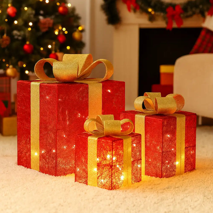 Set 3 Cajas de Regalo Navidad Decorativas Con Luces Adorno - vista 2