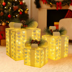 Set 3 Cajas de Regalo Navidad Decorativas Tornasol Con Luces