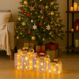 Set 3 Cajas de Regalo Navidad Decorativas Tornasol Con Luces