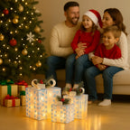 Set 3 Cajas de Regalo Navidad Decorativas Tornasol Con Luces