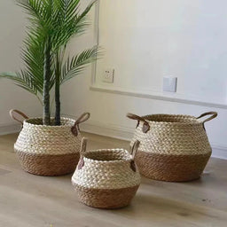 Set 3 Macetero Cesto Maceta De Yute Tejida Plegable Con Asas