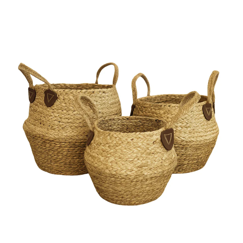 Set 3 Macetero Cesto Maceta De Yute Tejida Plegable Con Asas