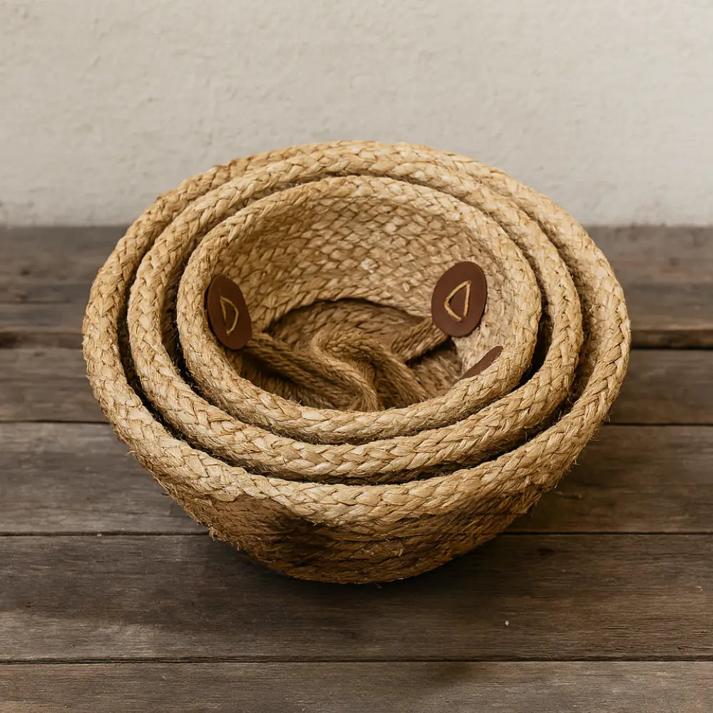 Set 3 Macetero Cesto Maceta De Yute Tejida Plegable Con Asas