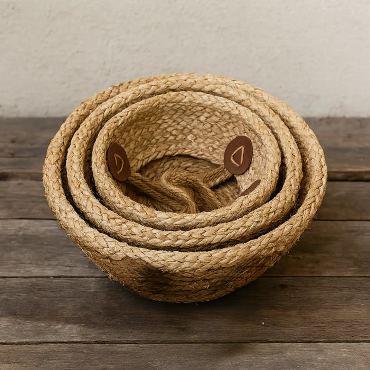 Set 3 Macetero Cesto Maceta De Yute Tejida Plegable Con Asas - vista 2