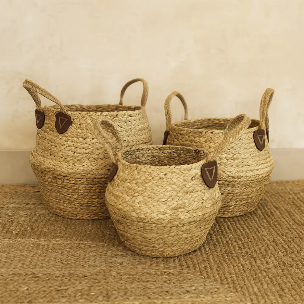 Set 3 Macetero Cesto Maceta De Yute Tejida Plegable Con Asas