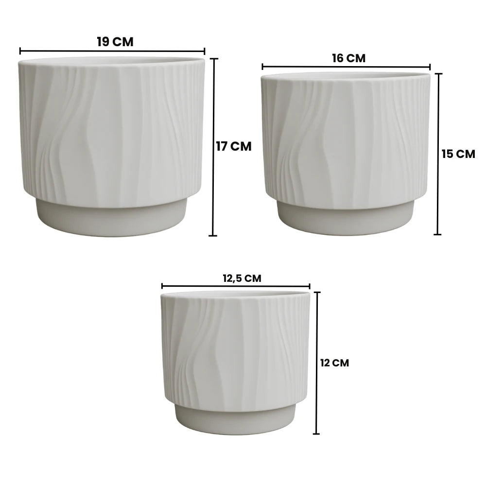 Set 3 Maceteros Maceta De Ceramica Blanco Con Lineas