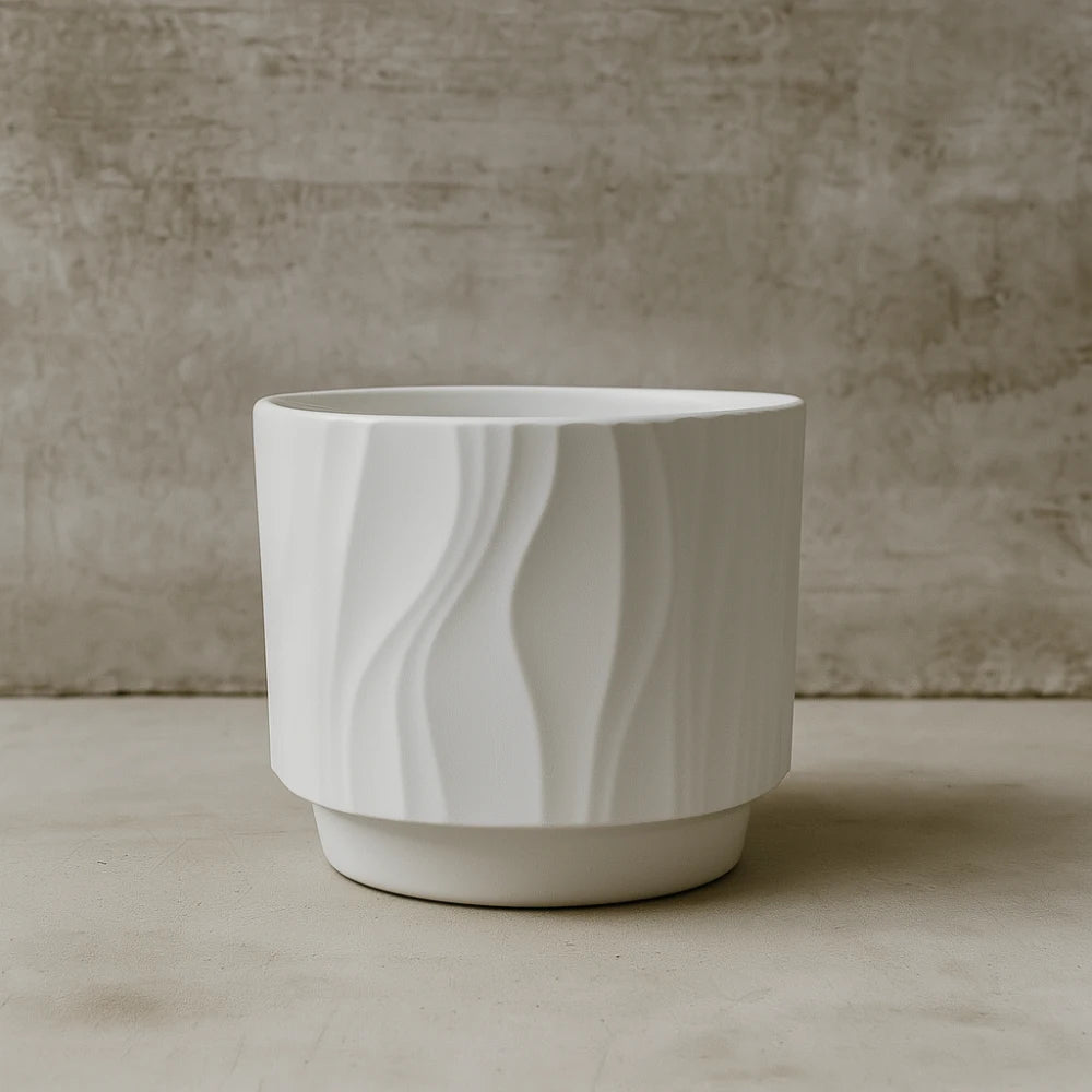 Set 3 Maceteros Maceta De Ceramica Blanco Con Lineas