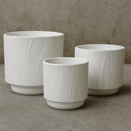 Set 3 Maceteros Maceta De Ceramica Blanco Con Lineas