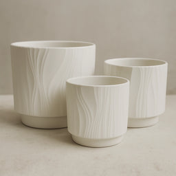 Set 3 Maceteros Maceta De Ceramica Blanco Con Lineas