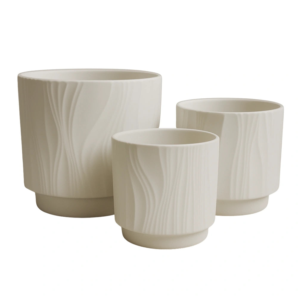 Set 3 Maceteros Maceta De Ceramica Blanco Con Lineas