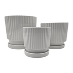 Set 3 Maceteros Maceta De Cerámica Blancos Diseños Lineas