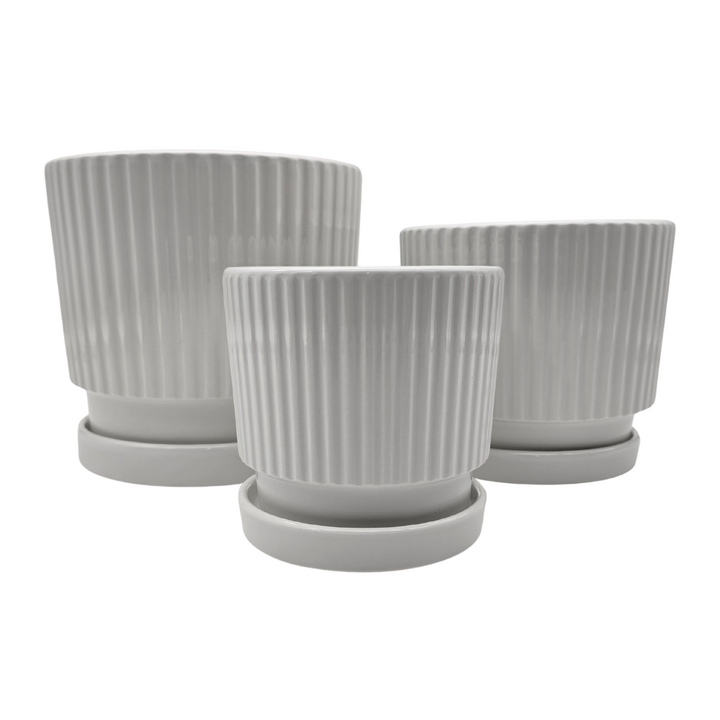 Set 3 Maceteros Maceta De Cerámica Blancos Diseños Lineas