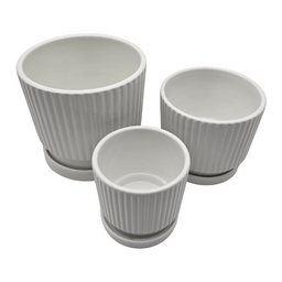 Set 3 Maceteros Maceta De Cerámica Blancos Diseños Lineas