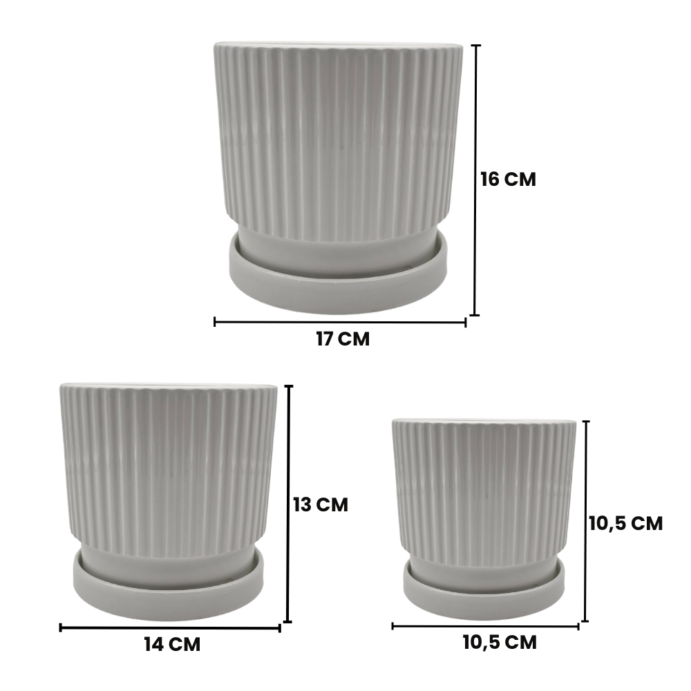 Set 3 Maceteros Maceta De Cerámica Blancos Diseños Lineas