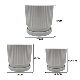 Set 3 Maceteros Maceta De Cerámica Blancos Diseños Lineas