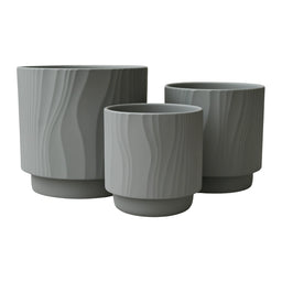 Set 3 Maceteros Maceta De Ceramica Gris Con Lineas